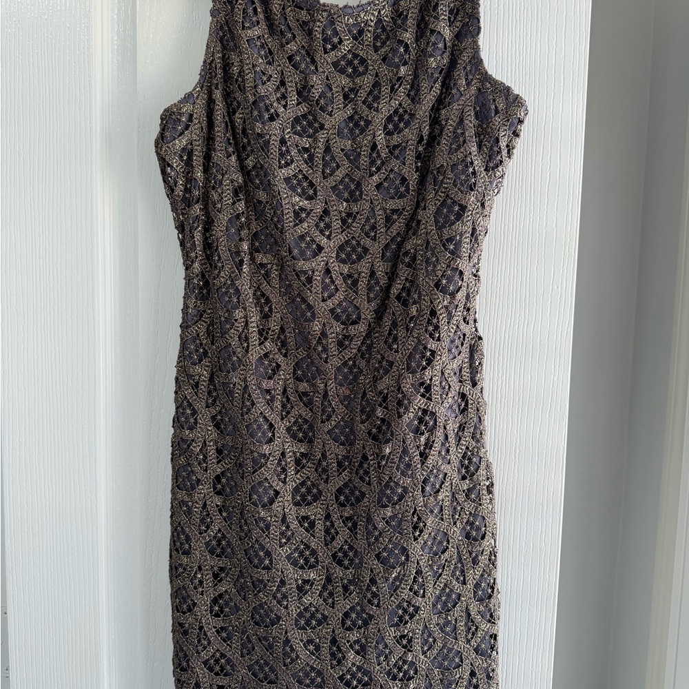 Suzi Chin for Maggy Boutique Brown Sheath Midi Dress with Cowl Neck
